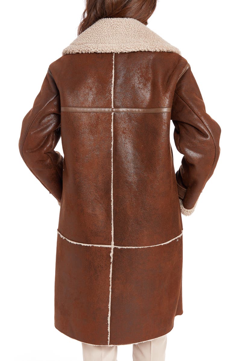 Frye Faux Shearling Lined Faux Leather Coat, Alternate, color, Luggage