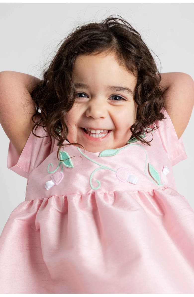 Florence Eiseman Dupioni Dress With Flower Vines, Alternate, color, Pink