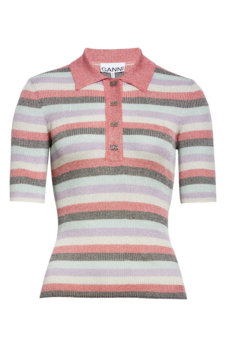 Ganni Sparkle Rib Stripe Polo, Alternate, color, Multicolor