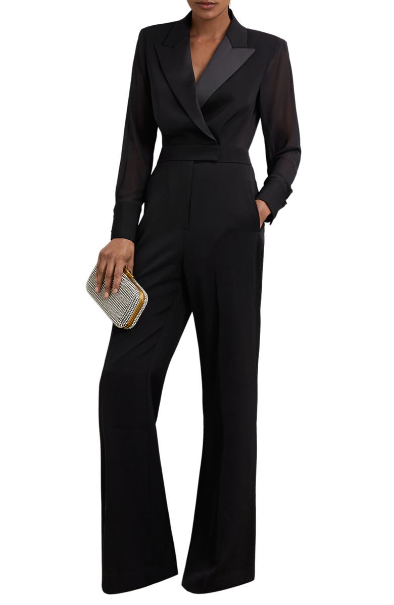 Reiss Perla Long Sleeve Tuxedo Jumpsuit, Main, color, Black
