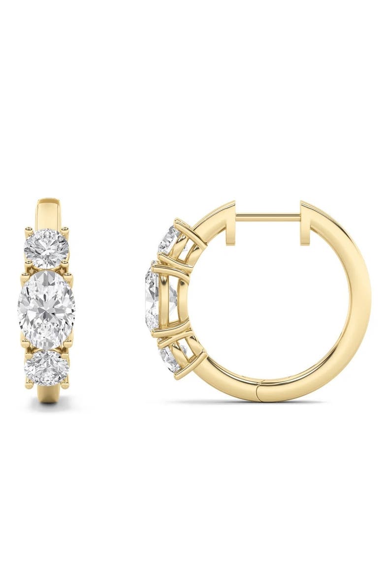 2 1/2Ct Diamond 3-Stone Hoops 14k or Gold Lab Grown 5/8" Tall, Main, color, 14k Yellow Gold