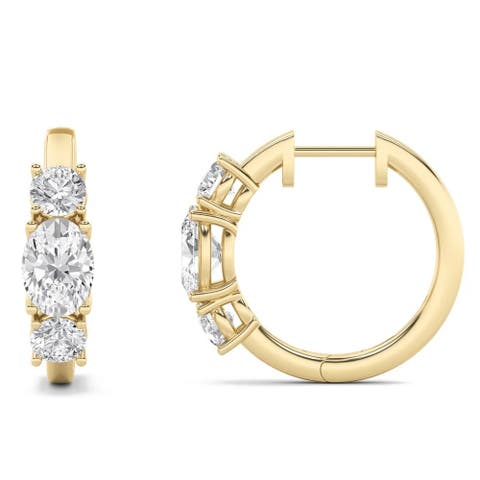 2 1/2Ct Diamond 3-Stone Hoops 14k or Gold Lab Grown 5/8" Tall