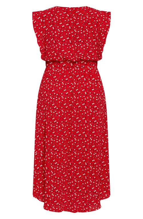 City Chic Ditsy Floral Wrap Front Maxi Dress In Red