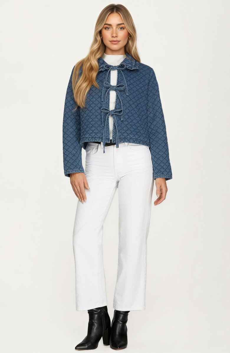 Knit and Lounge Quilted Bow Front Denim Jacket, Alternate, color,