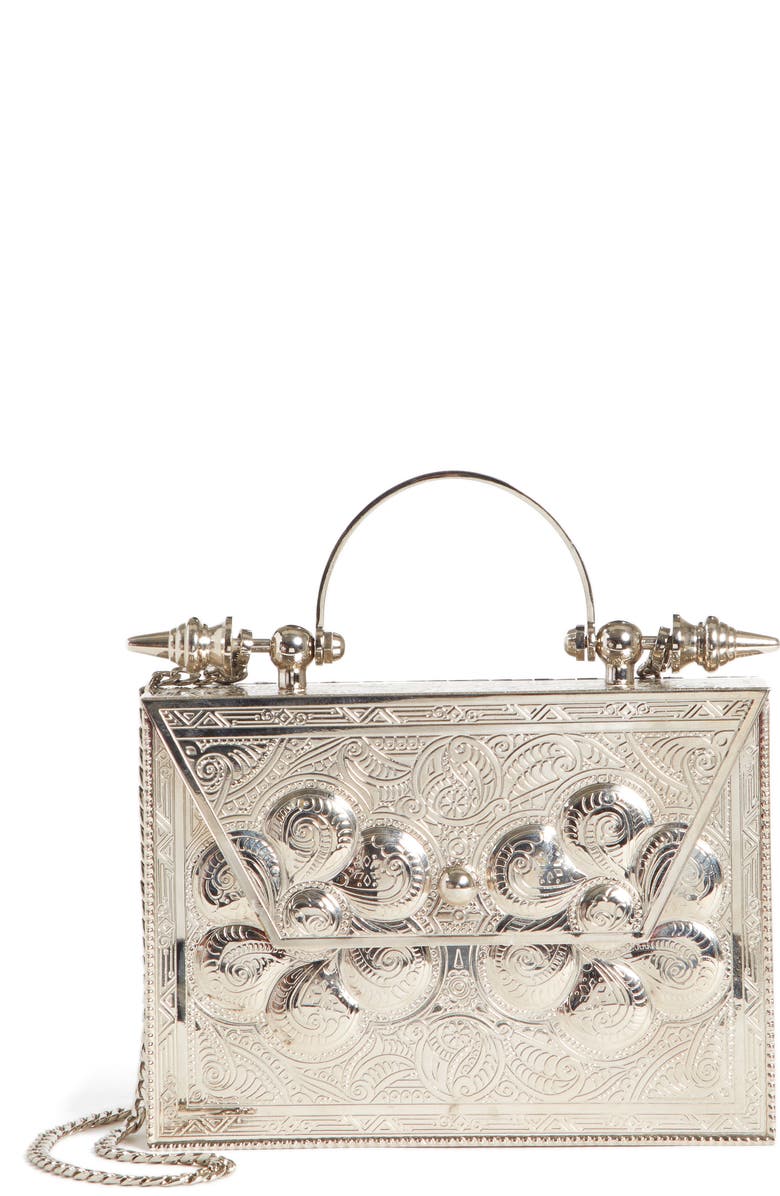 Okhtein Square Palmette Flower Minaudiere, Main, color,