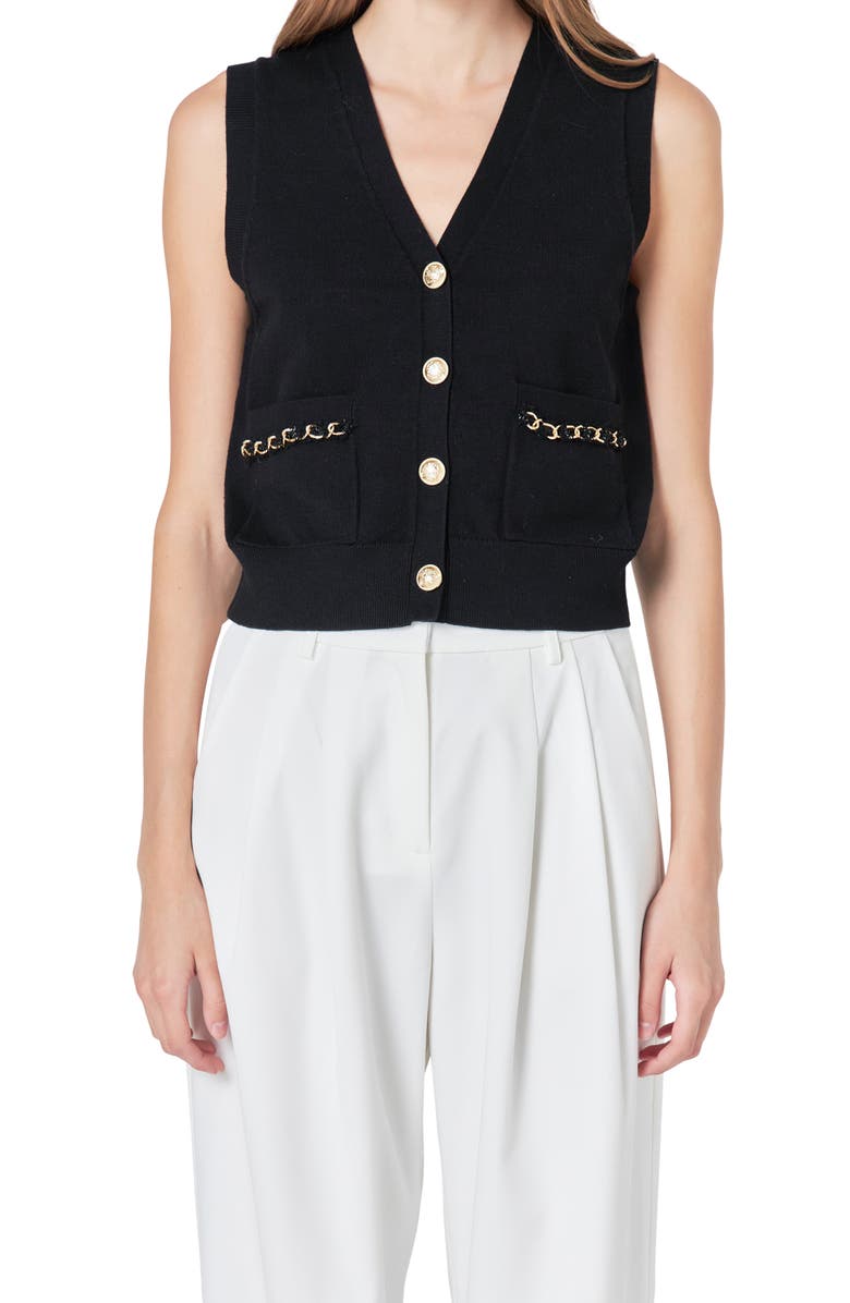 Endless Rose Chain Detail Vest, Alternate, color, Black