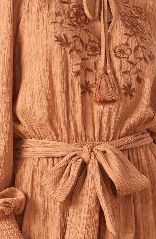 Shop Flying Tomato Bishop Sleeve Tiered Minidress In Dusty Terra Cotta