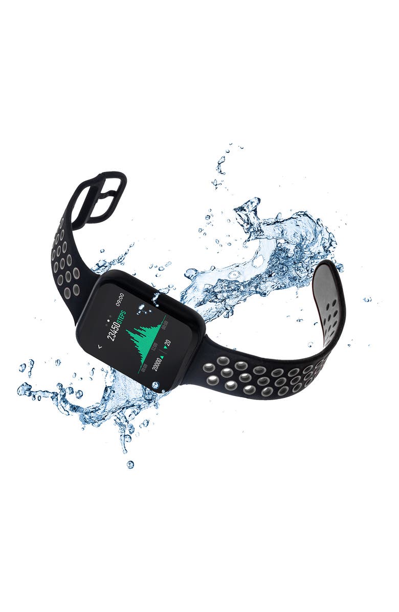 I TOUCH Men's iTouch Air 3 Touchscreen Smartwatch Fitness Tracker: Black Case with Black/Grey Perforated Strap, 44mm, Alternate, color,