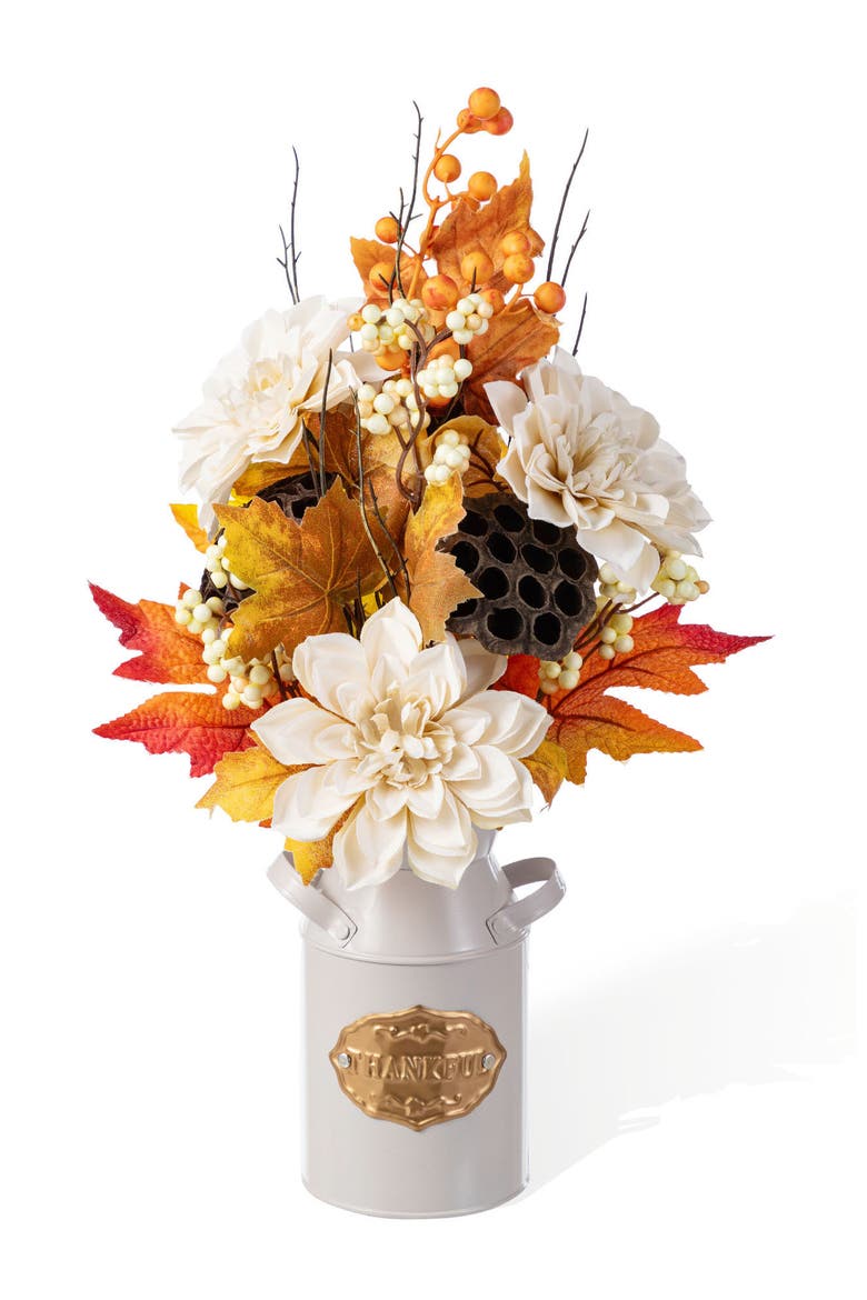 22"H Fall Dahlia Lotus Pod and Berry Centerpiece, Main, color, Orange