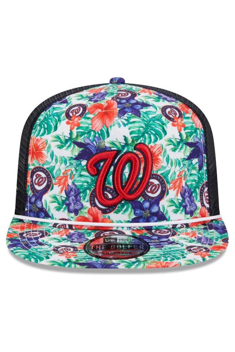 Men's New Era Washington Nationals Tropic Floral Golfer Lightly Structured Snapback Hat, Alternate, color, Red