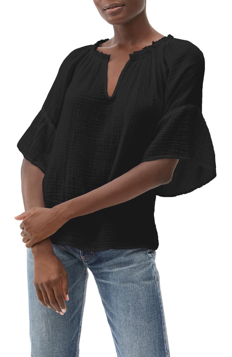 Michael Stars Savannah Flutter Sleeve Cotton Gauze Top, Alternate, color, 