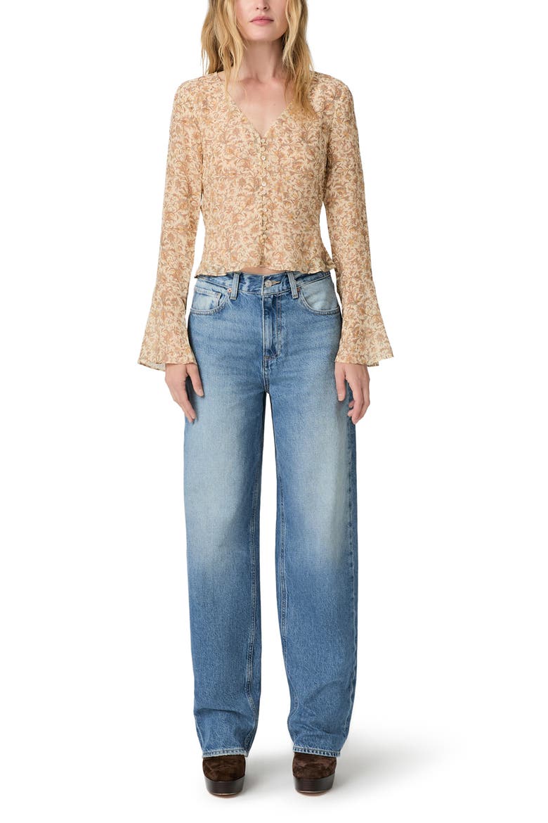Mila Metallic Floral Long Sleeve Silk Blend Button-Up Shirt, Alternate, color, ECRU MULTI
