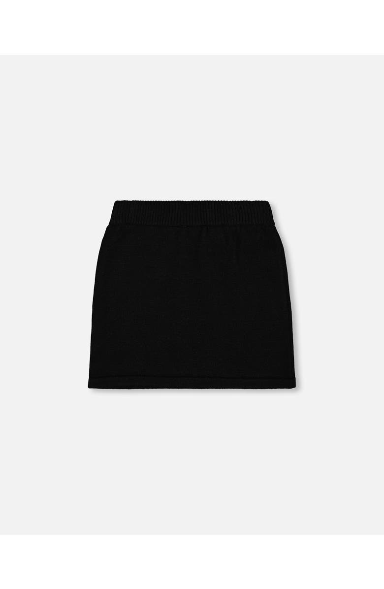Deux par Deux Knitted Skirt with Bear Intarsia, Alternate, color, Black