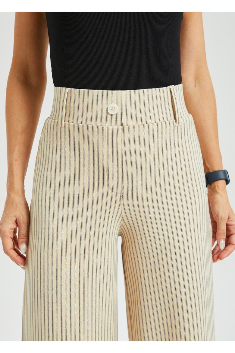 Classic High Waist DPYP Dress Pant Yoga Pants Wide Leg, Alternate, color, Ivory Black Pinstripe