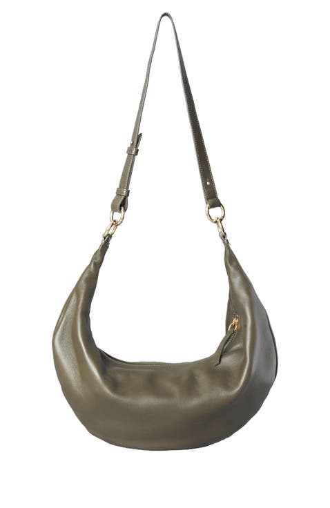 Small Leather Convertible Hobo Crescent  Ring Bag