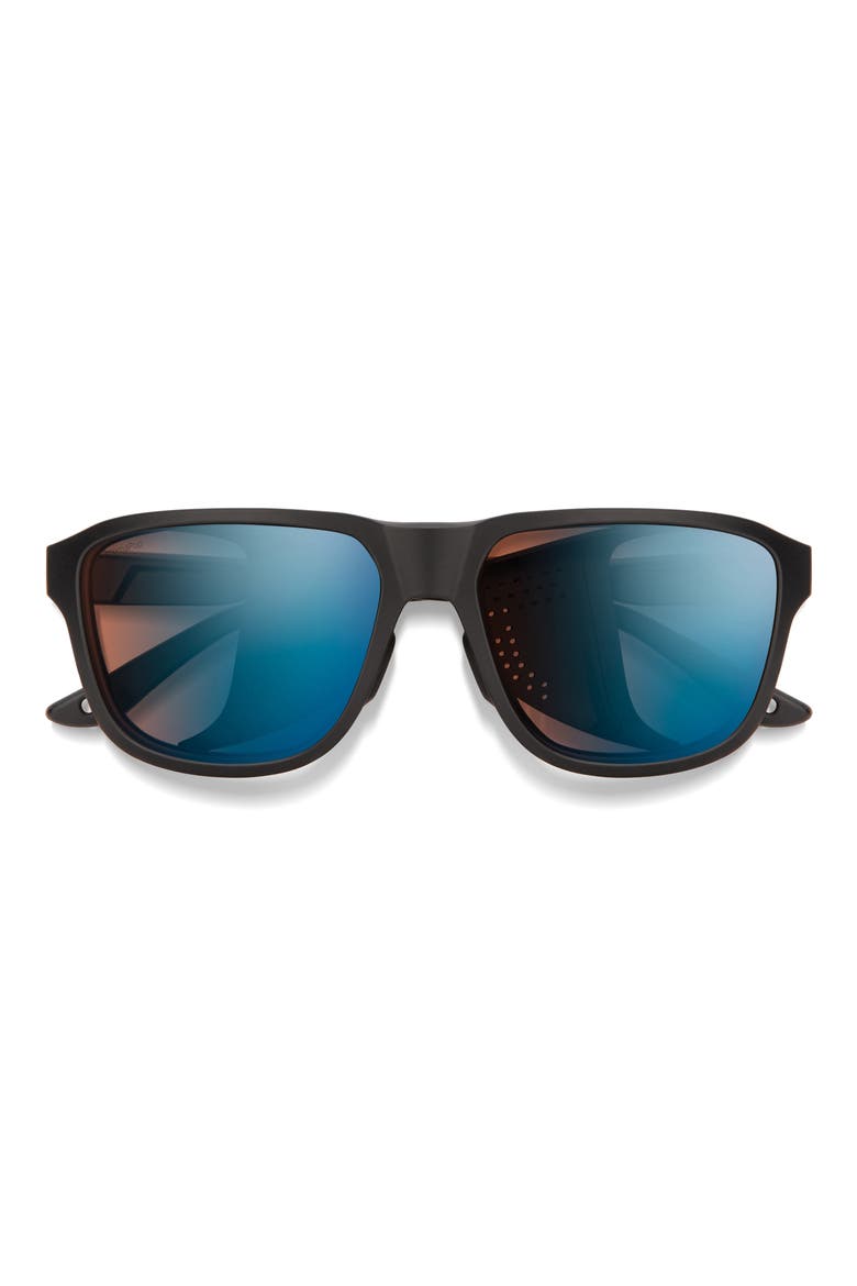 Embark 58mm ChromaPop™ Polarized Square Sunglasses, Main, color, MATTE BLACK / CHROMAPOP GLACIER PHOTOCHROMIC COPPER BLUE MIRROR