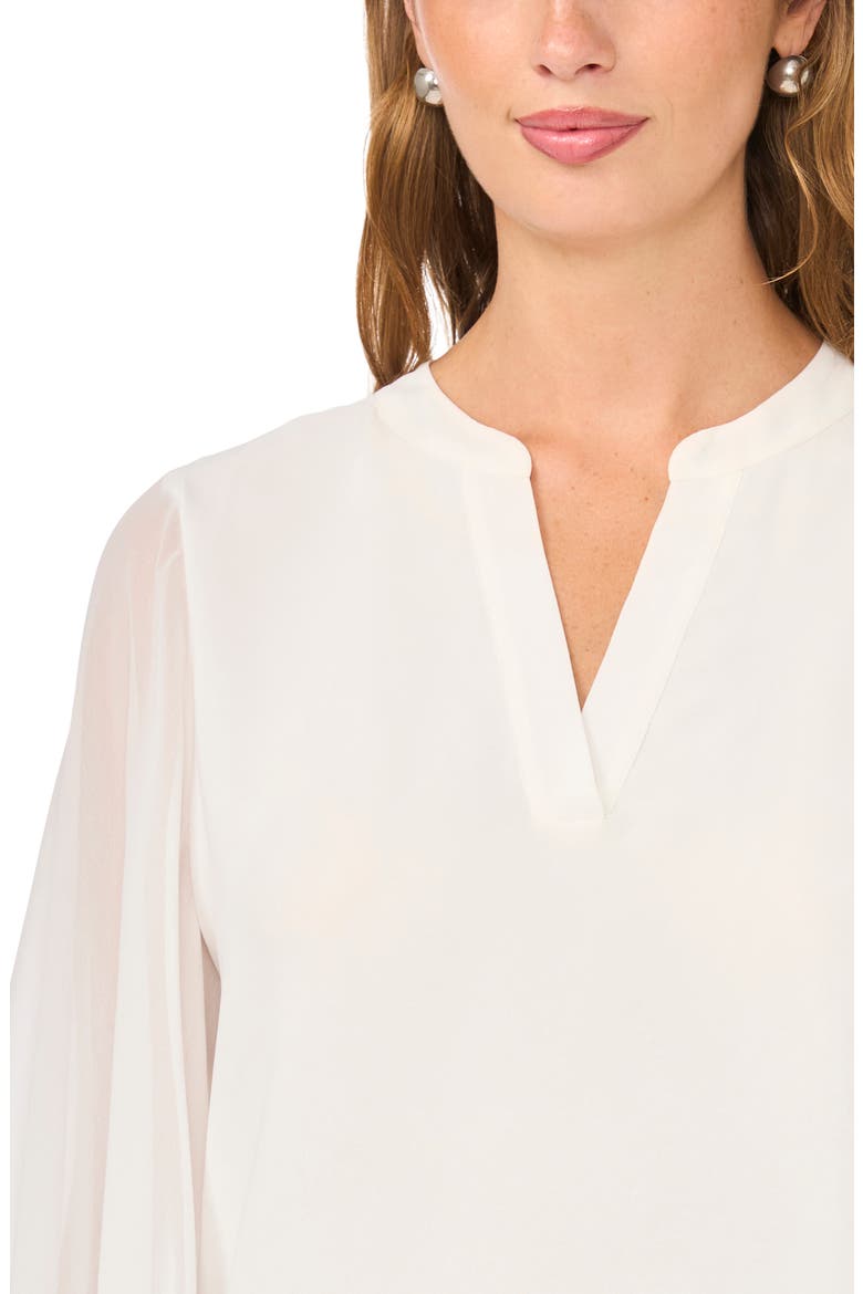Ruffle Cuff Split Neck Top, Alternate, color, NEW IVORY