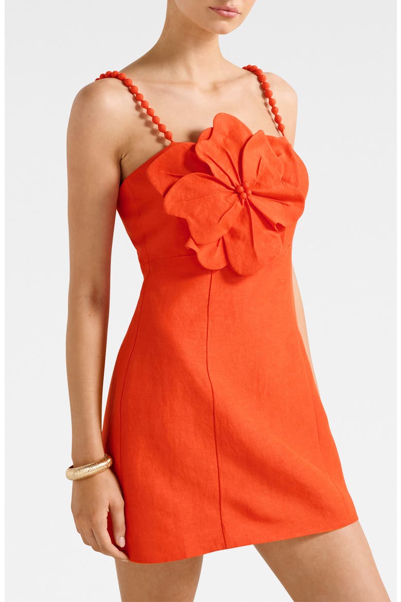 Nicolette Flower Sleeveless Linen Blend Minidress, Alternate, color, SPICY ORANGE