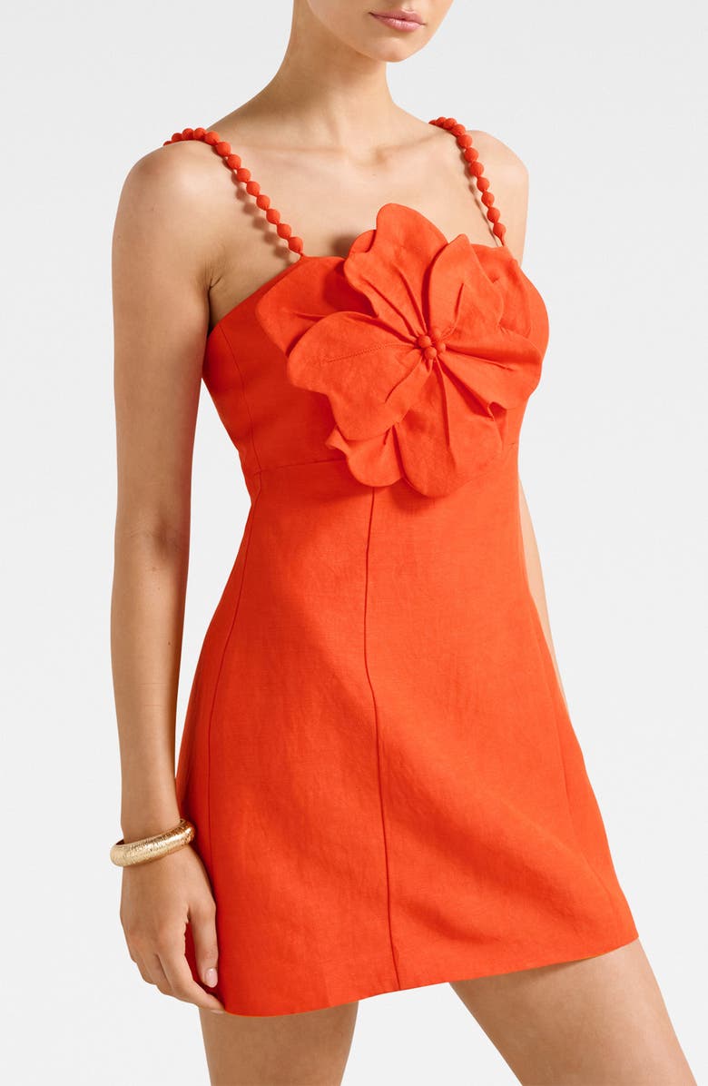 Ever New Nicolette Flower Sleeveless Linen Blend Minidress, Alternate, color, Spicy Orange