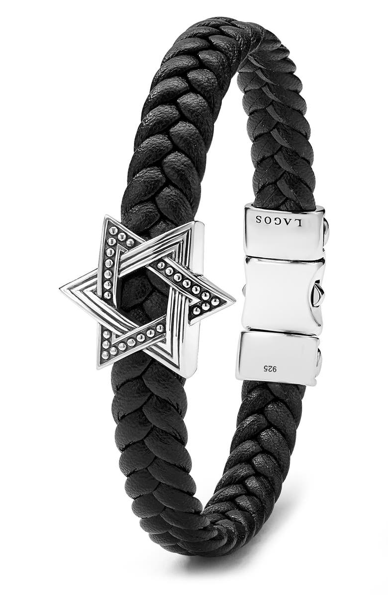 LAGOS Men's Anthem Star of David Leather Bracelet, Alternate, color, Silver
