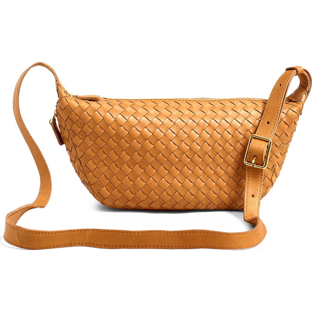 Madewell The Sling Woven Leather Crossbody Bag In Desert Camel