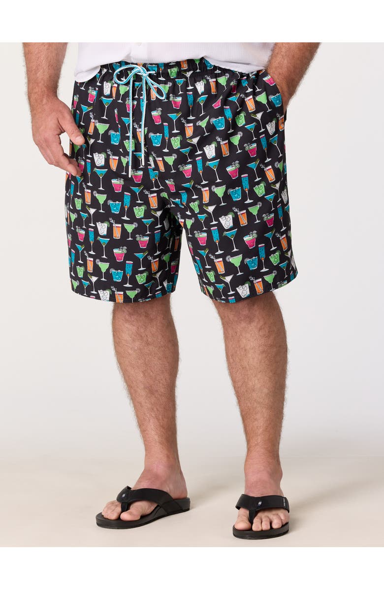 Harbor Bay by DXL Big & Tall Cocktails Swim Trunks, Main, color, Black Multi
