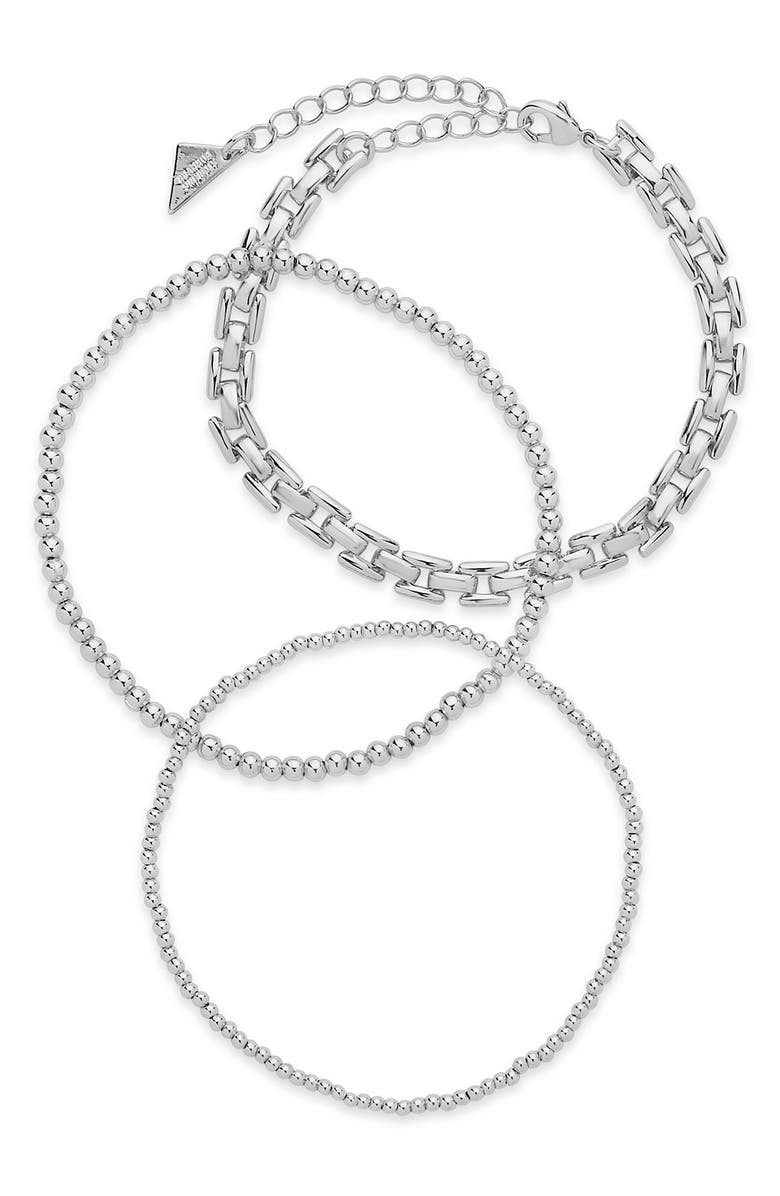 Sterling Forever Link Bead Bracelets - Set of 3, Main, color, 