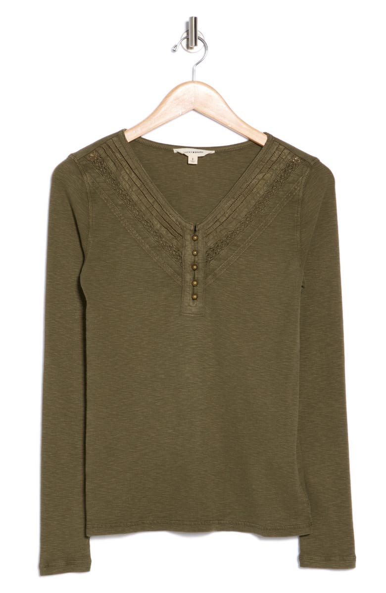 Lucky Brand Lace Trim Henley, Alternate, color, Grapeleaf