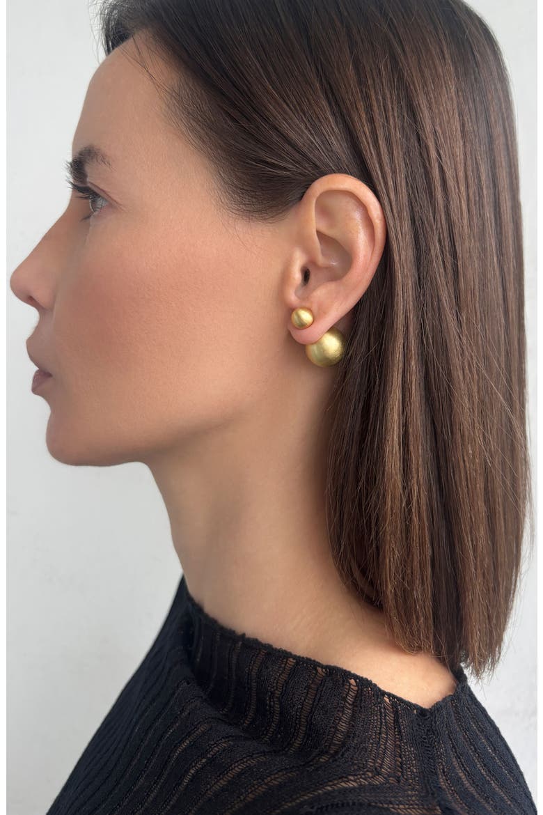 Matte Finish Ball Front/Back Earrings, Alternate, color, GOLD