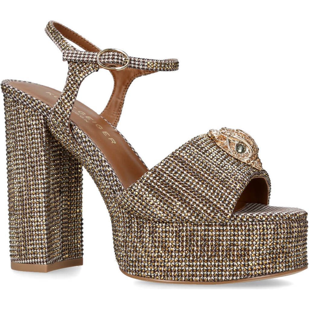 Kurt Geiger London Womens Beige Kensington Houndstooth Woven Platform Sandals In Brown