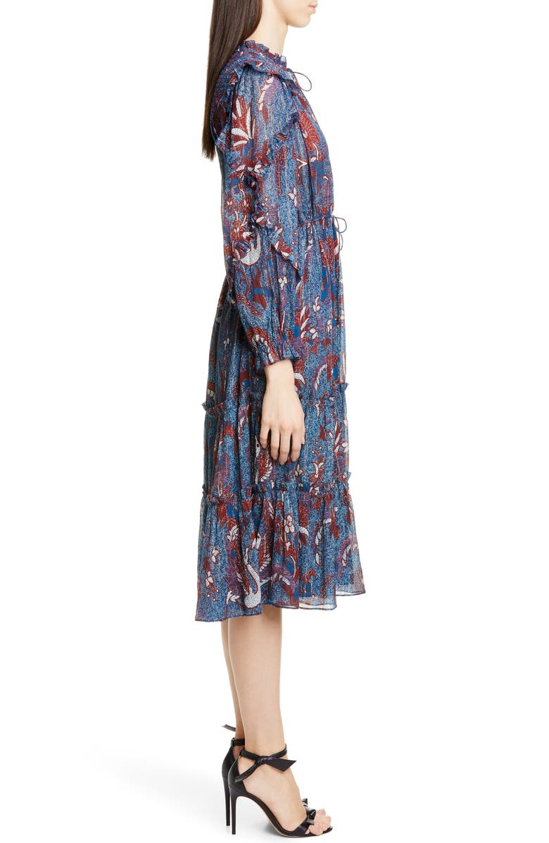 Ulla Johnson Paola Ruffle Long Sleeve Midi Dress, Alternate, color, 