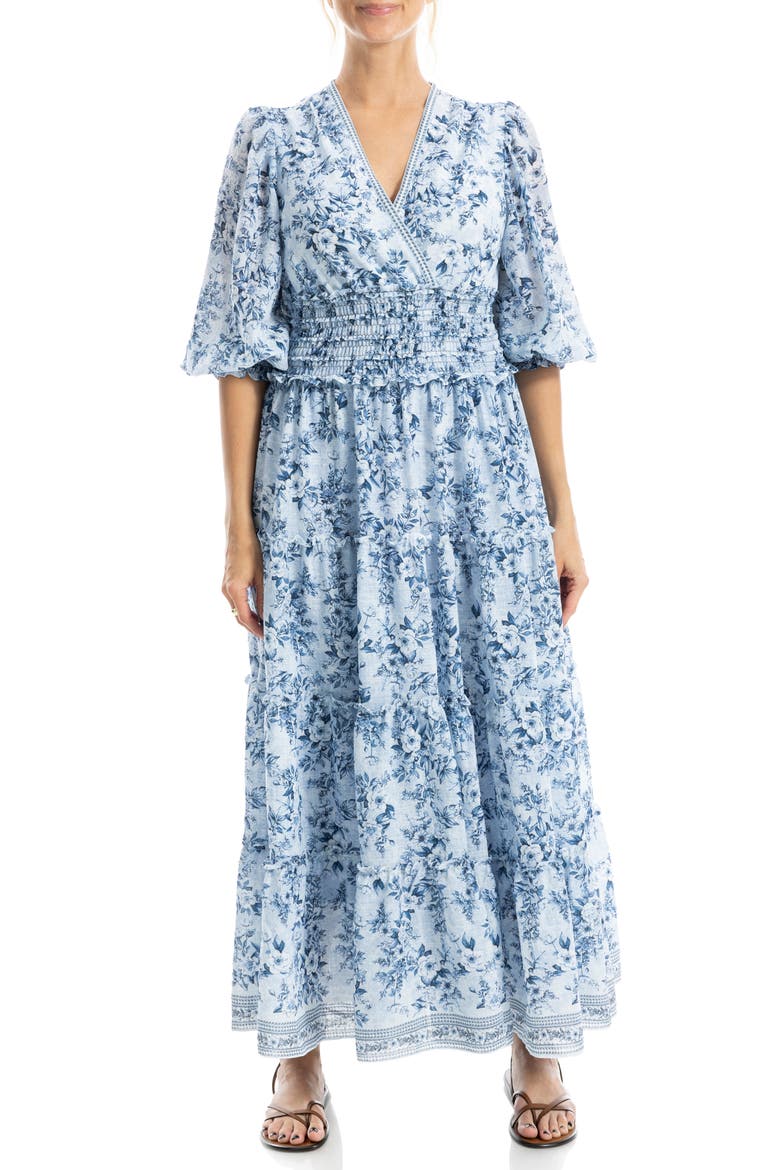 Surplice Neck Smocked Waist Maxi Dress, Alternate, color, BLUE/ CHAMBRAY