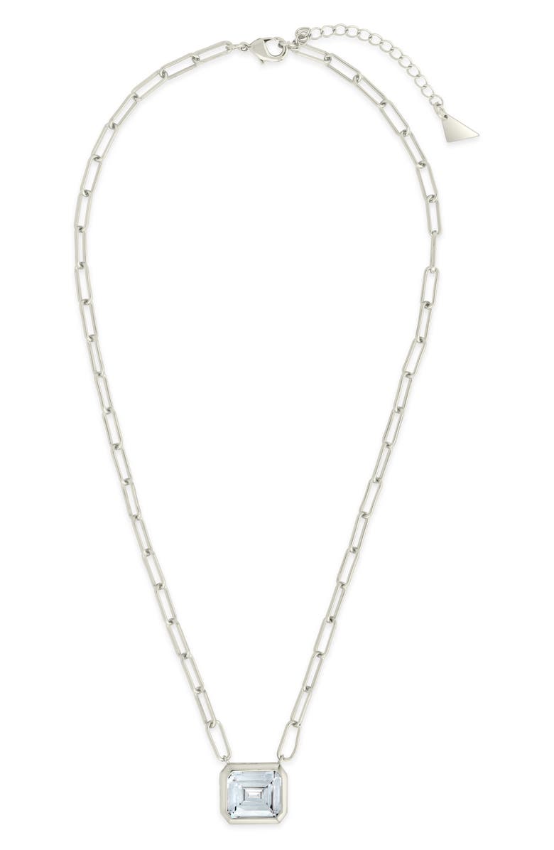 Sterling Forever Camille Bezel Cubic Zirconia Pendant Necklace, Main, color, Silver