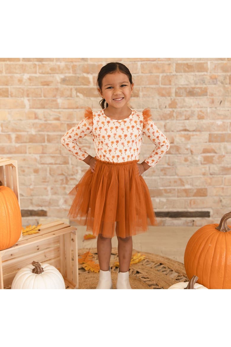 Cinnamon Floral Long Sleeve Tutu Dress, Alternate, color, Orange