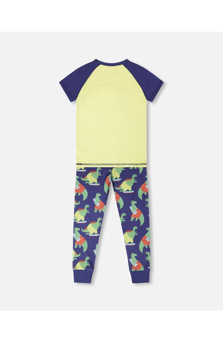 Deux par Deux Organic Cotton Dino Print Two-Piece Pyjama Set, Alternate, color, Blue Dino Print
