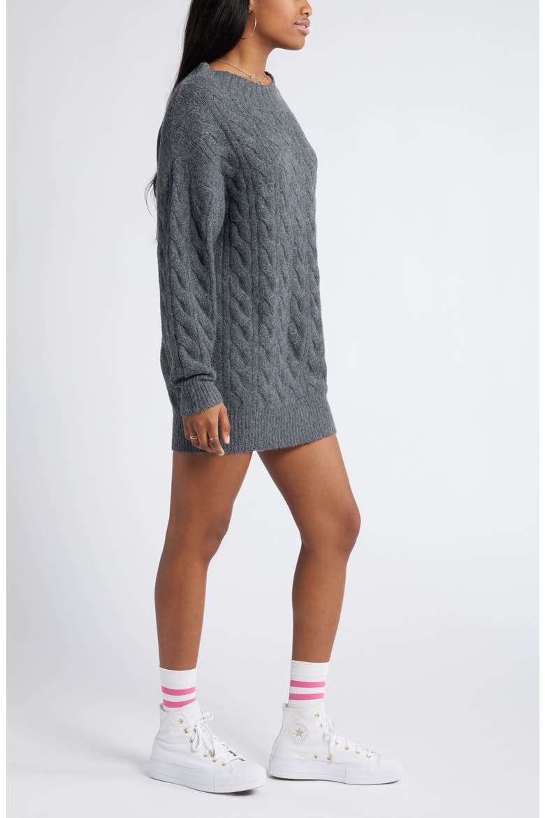 Cable Long Sleeve Sweater Dress, Alternate, color, GREY MEDIUM CHARCOAL HEATHER
