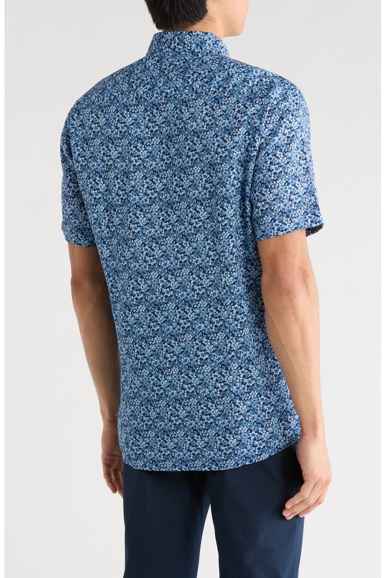 Floral Short Sleeve Viscose & Linen Button-Up Shirt, Alternate, color, BLUE / BLEU