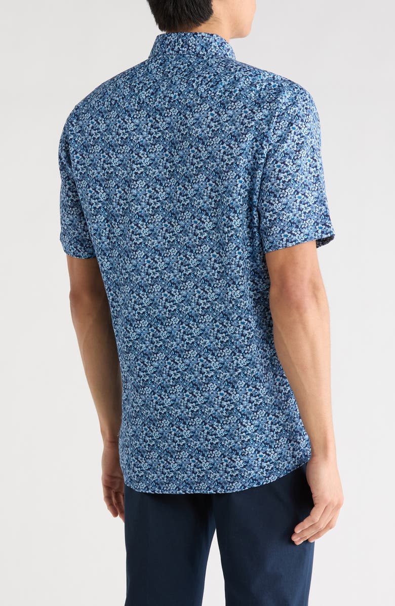 SOUL OF LONDON Floral Short Sleeve Viscose & Linen Button-Up Shirt, Alternate, color, Blue / Bleu