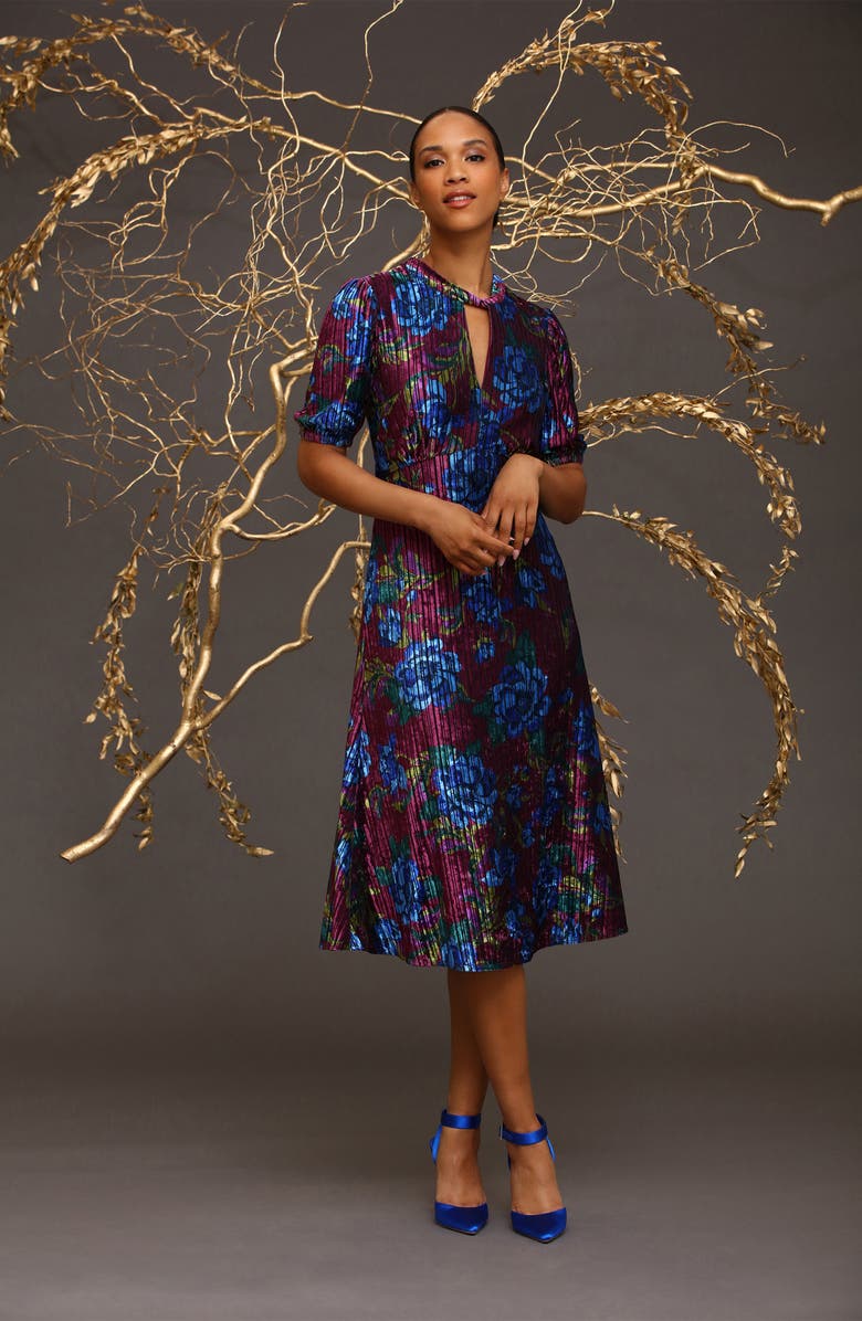 Maggy London Floral Velvet Midi Dress, Alternate, color, 