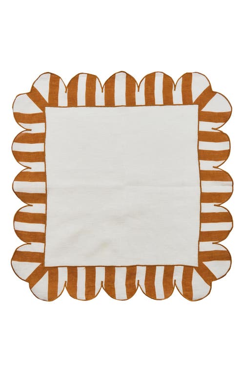 Misette Jardin 4-piece Embroidered Linen Scalloped Stripe Napkin Set In Natural Base