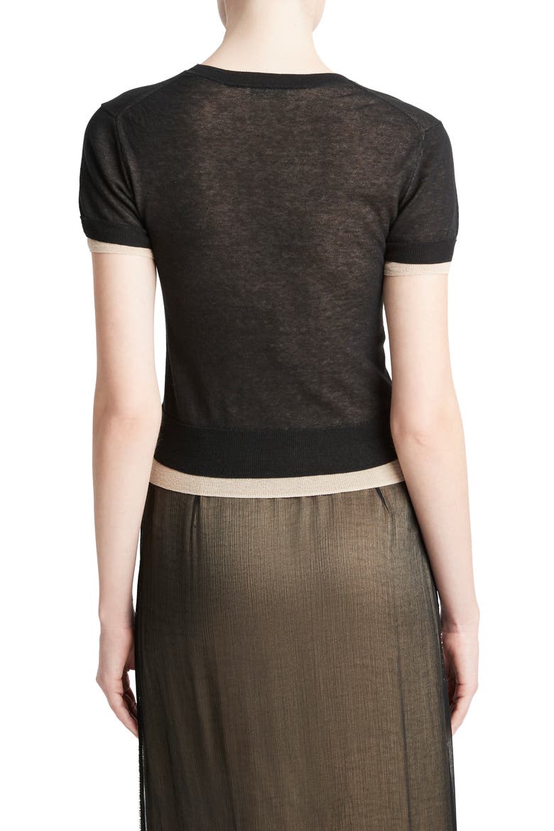 Double Layer Short Sleeve Cotton Blend Sweater, Alternate, color, BLACK/ OAT SAND COMBO