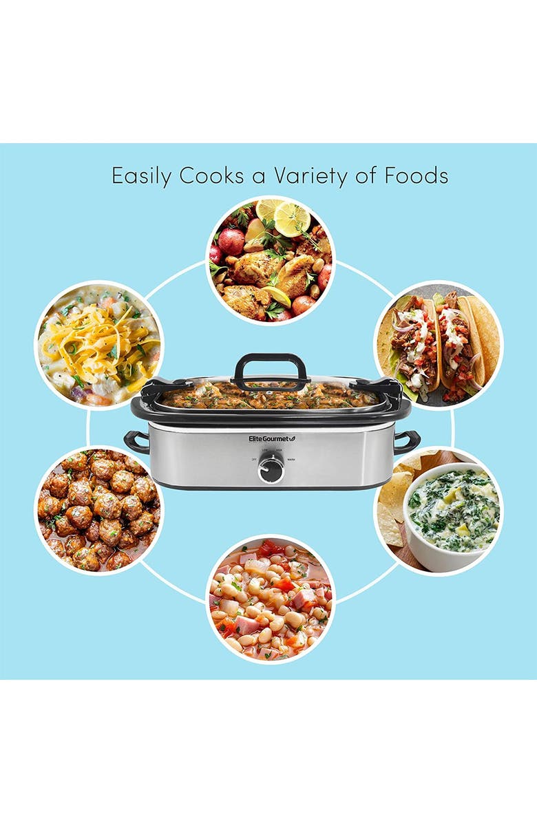 MAXI-MATIC Elite Gourmet 3.5Qt. Casserole Slow Cooker with Locking Lid, Stainless Steel, Alternate, color, 