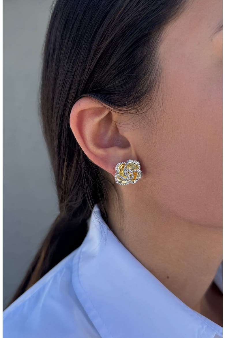 Cubic Zirconia Flower Stud Earrings, Alternate, color, GOLD