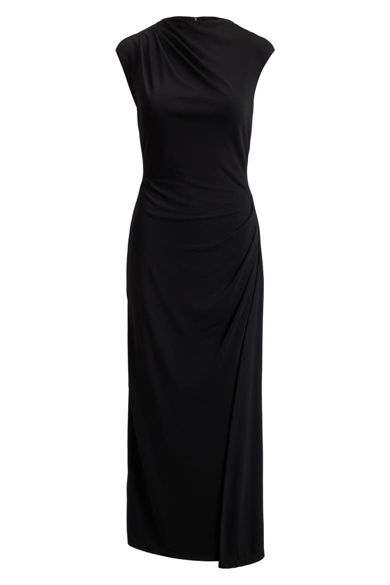 Boatneck Matte Jersey Sheath Midi Dress, Alternate, color, BLACK