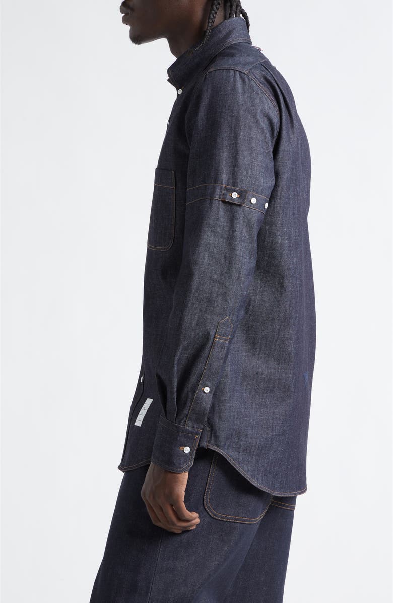Thom Browne Oxford Armband Cotton Button-Down Shirt, Alternate, color, Navy