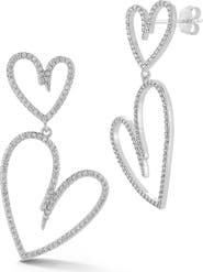 CHLOE AND MADISON Double Heart Cubic Zirconia Pavé Drop Earrings