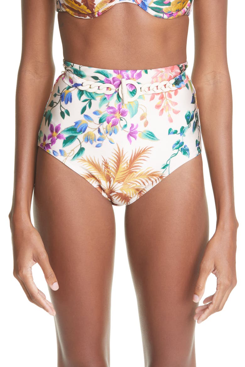Tropicana Floral High Waist Bikini Bottoms, Main, color, CREAM FLORAL