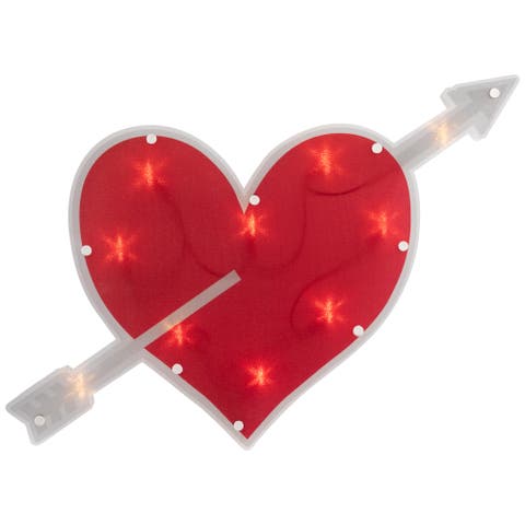 18" Red and White Lighted Heart with Arrow Valentine's Day Window Silhouette