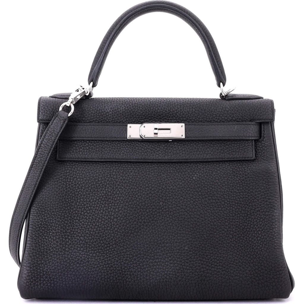 Pre-owned Hermes Hermes Kelly Handbag Black Togo With Palladium Hardware 28 In Black