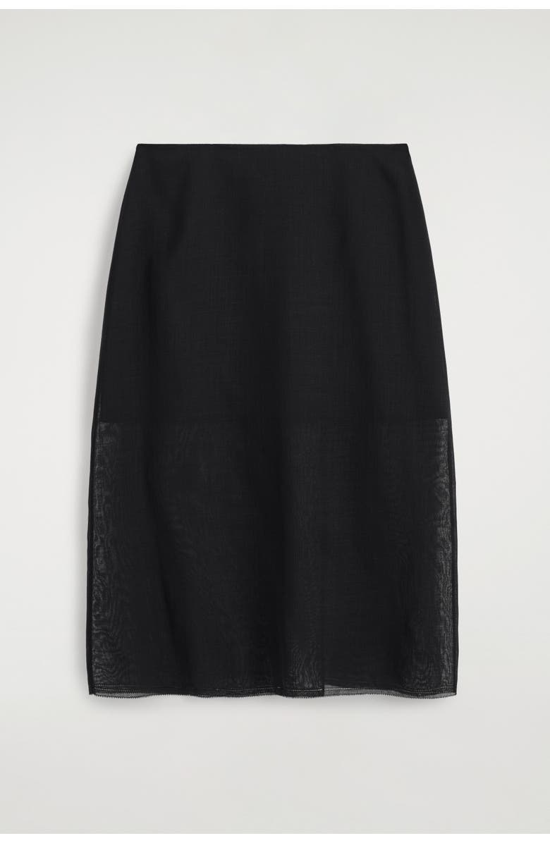 COS Semi-sheer Layered Wool Midi Skirt, Alternate, color, Black